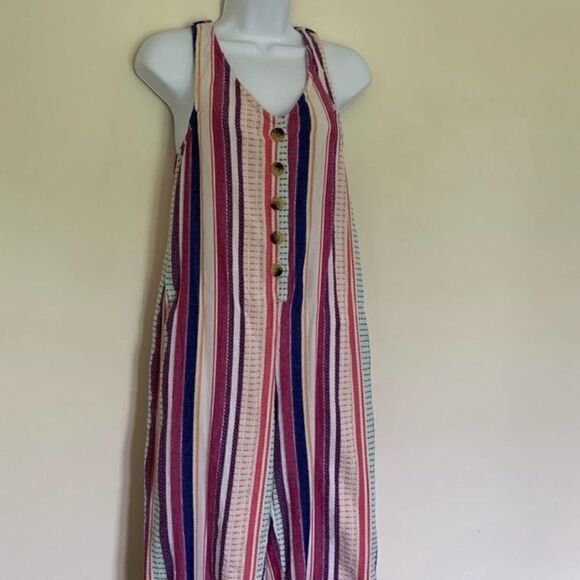 True Craft Striped Colorful Cropped Jumpsuit - Picture 8 of 13